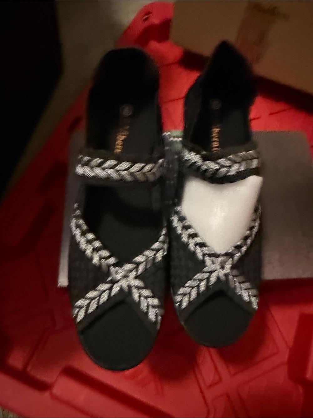 bernie mev. Black and Silver Braided Slip-On Wedges